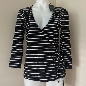 (NWT) Lucky Brand Women’s Striped 3/4 Sleeve Black & White Shirt, Small